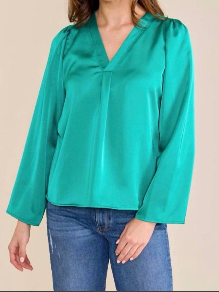 Women's Teal V-Neck Long Sleeve Blouse